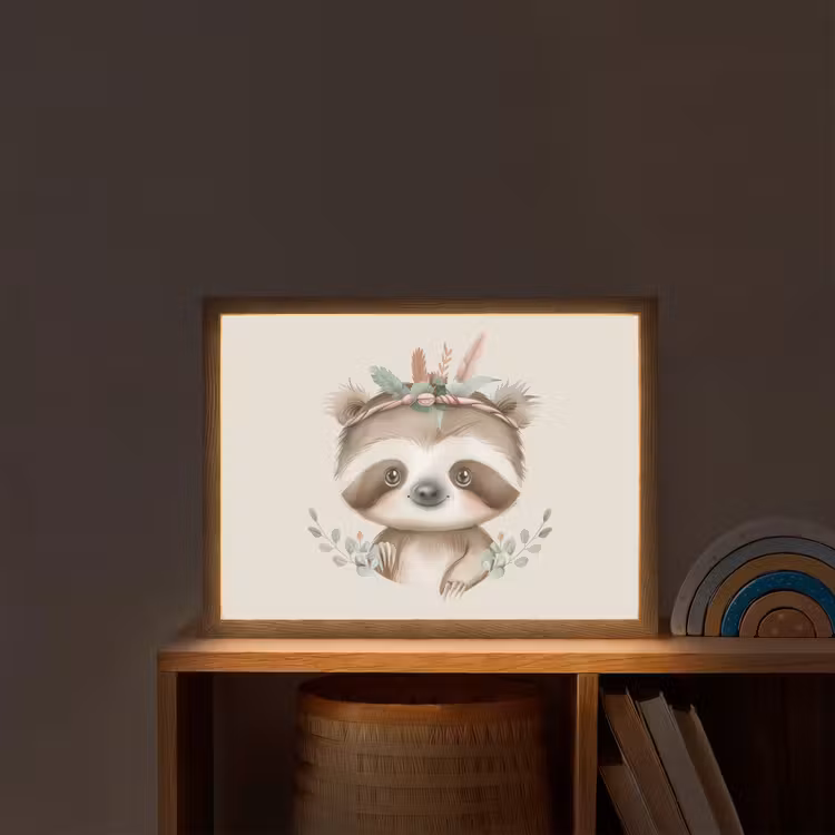Luiaard - Dieren - Bohemian - Boho Light Box met batterij (Wandlamp kind) middel -sfeer1_kind