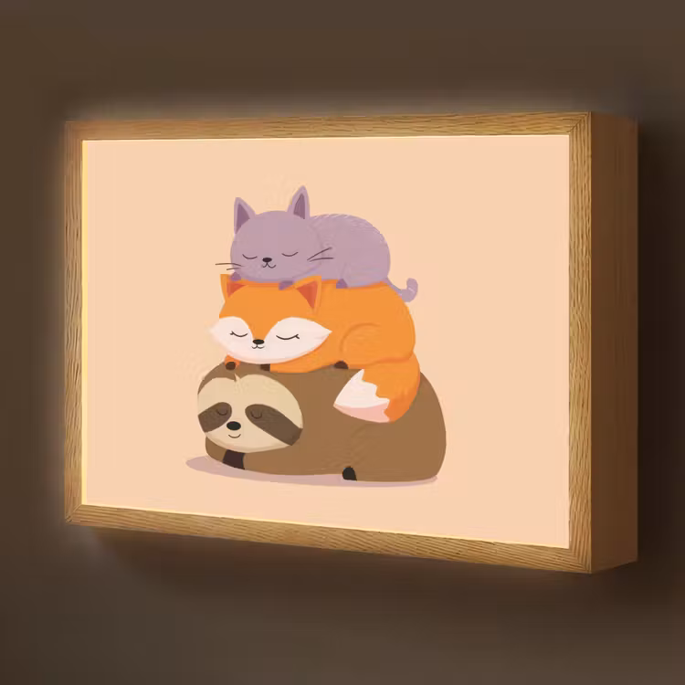 Luiaard - Vos - Kat - Slaperig Light Box met batterij (Wandlamp kind) middel -z3d_website