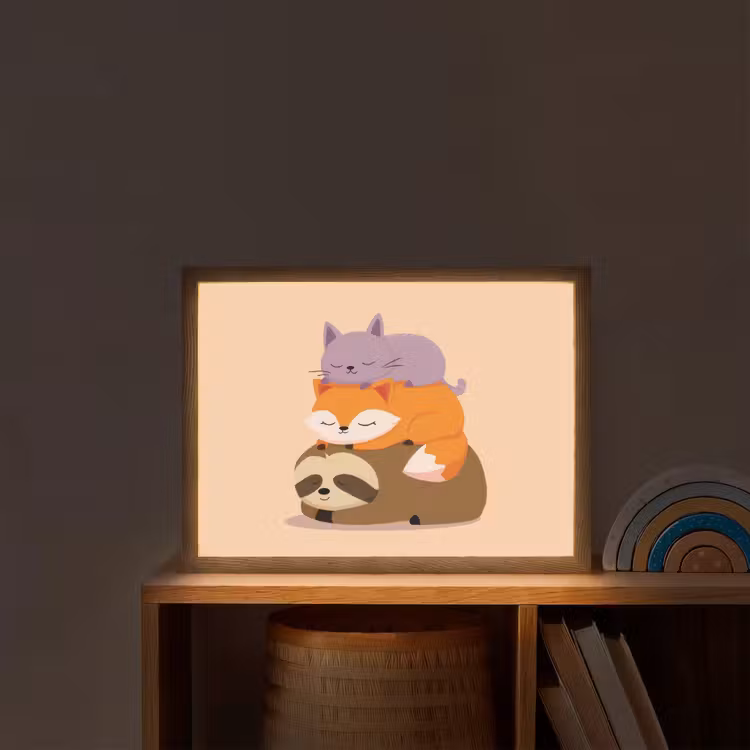 Luiaard - Vos - Kat - Slaperig Light Box met batterij (Wandlamp kind) middel -sfeer1_kind