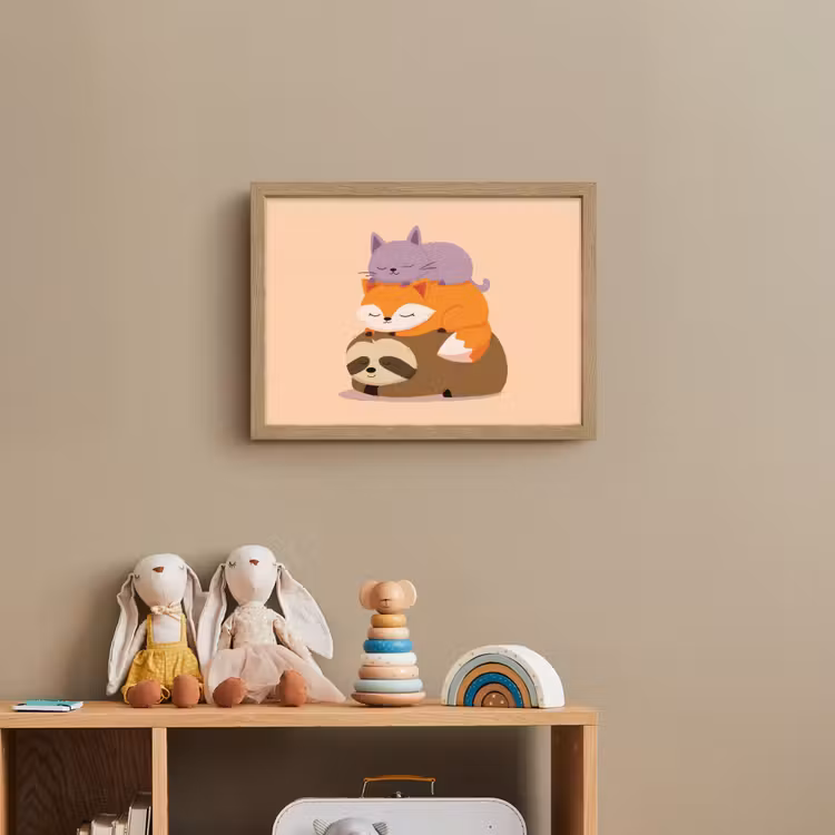 Luiaard - Vos - Kat - Slaperig Light Box met batterij (Wandlamp kind) middel -sfeer2_kind