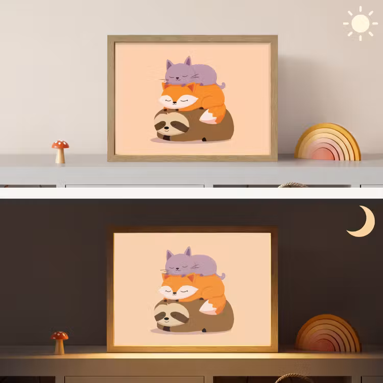 Luiaard - Vos - Kat - Slaperig Light Box met batterij (Wandlamp kind) middel -sfeer3_kind