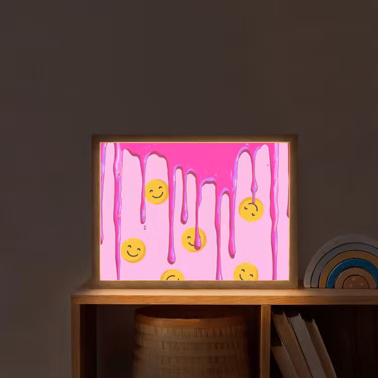 Smiley - Roze - Glazuur Light Box met batterij (Wandlamp kind) middel -sfeer1_kind