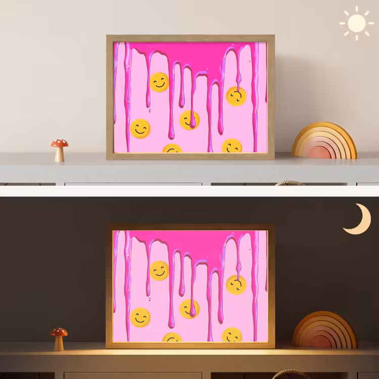 Smiley - Roze - Glazuur Light Box met batterij (Wandlamp kind) middel -sfeer3_kind