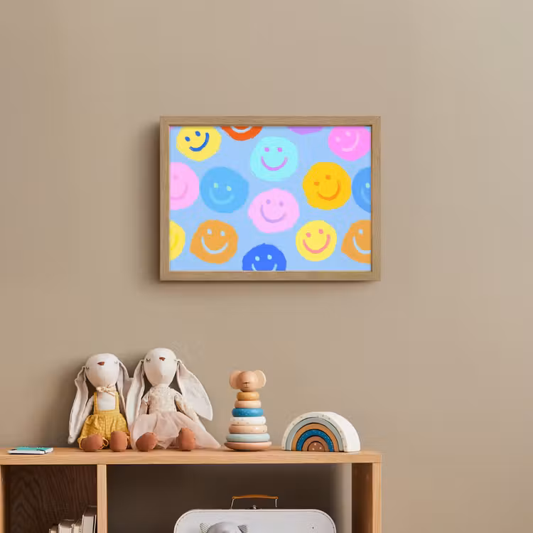 Smileys - Kleurrijk - Grappig Light Box met batterij (Wandlamp kind) middel -sfeer2_kind