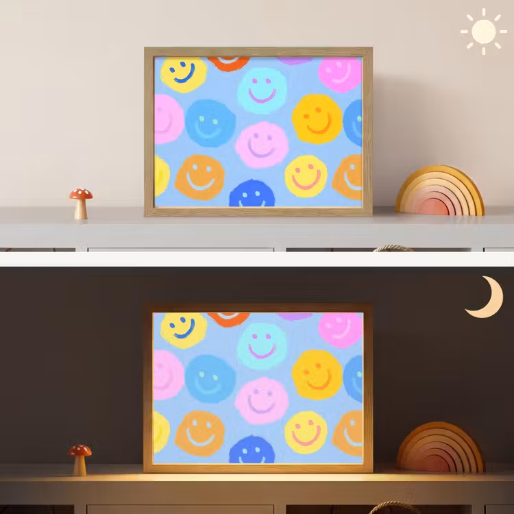Smileys - Kleurrijk - Grappig Light Box met batterij (Wandlamp kind) middel -sfeer3_kind