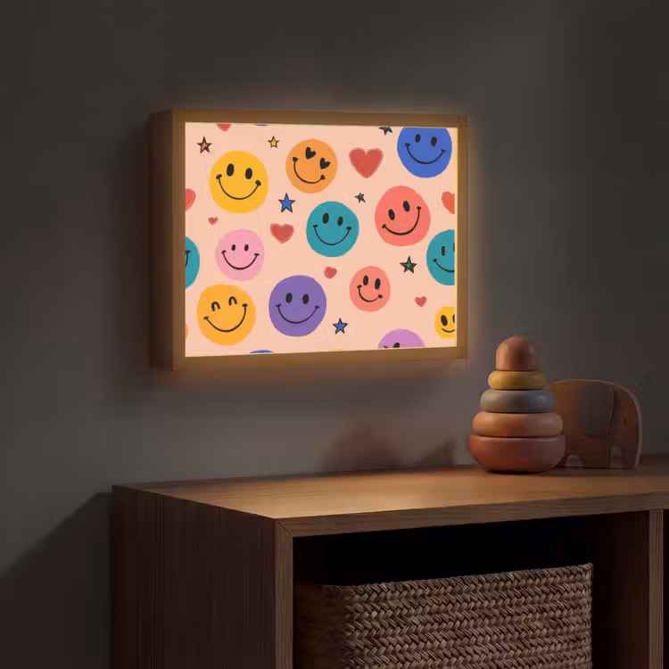 Smileys - Kleurrijk - Hartjes Light Box met batterij (Wandlamp kind) middel -sfeer5_kind