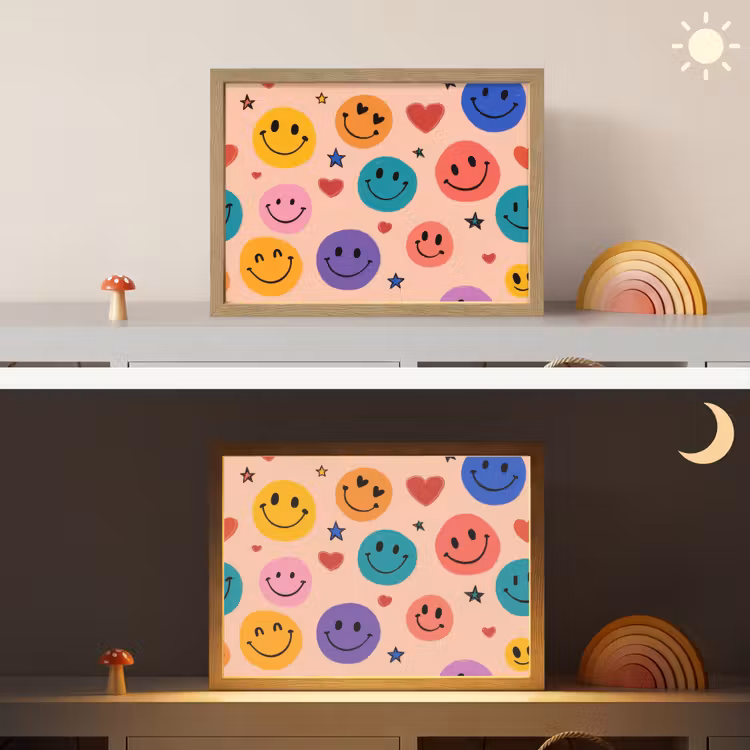 Smileys - Kleurrijk - Hartjes Light Box met batterij (Wandlamp kind) middel -sfeer3_kind