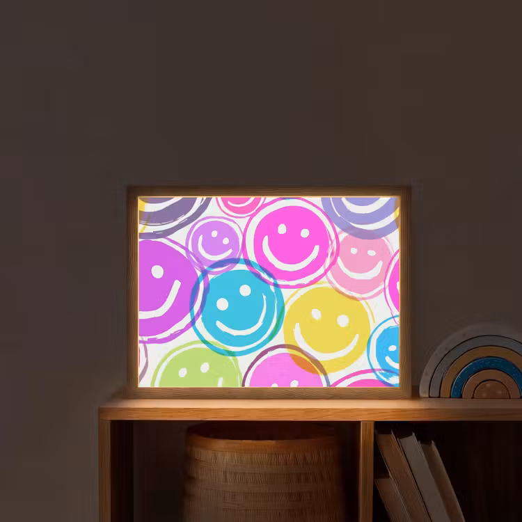 Smileys - Kleurrijk - Neon Light Box met batterij (Wandlamp kind) middel -sfeer1_kind