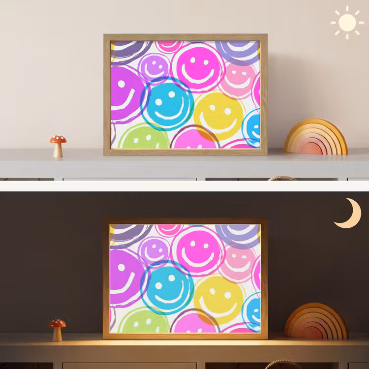 Smileys - Kleurrijk - Neon Light Box met batterij (Wandlamp kind) middel -sfeer3_kind