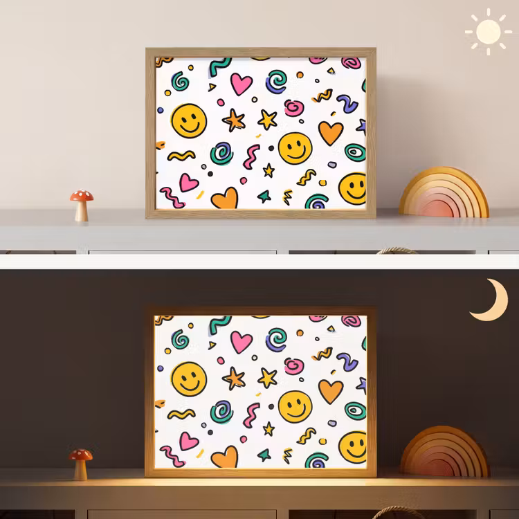 Smileys - Pictogrammen - Kleurrijk Light Box met batterij (Wandlamp kind) middel -sfeer3_kind