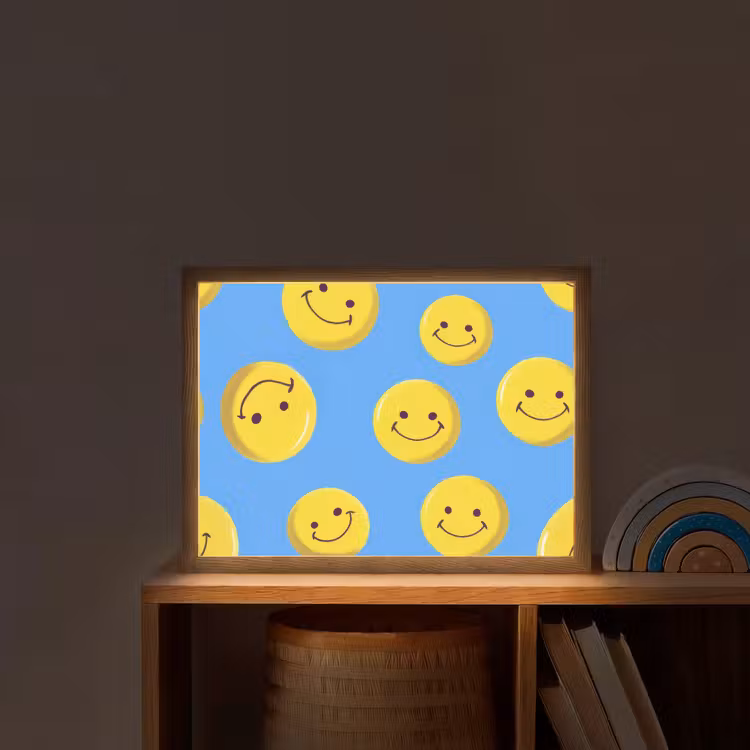 Smileys - Geel - Blauw Light Box met batterij (Wandlamp kind) middel -sfeer1_kind