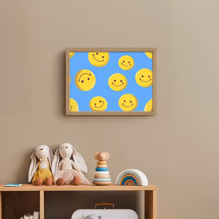 Smileys - Geel - Blauw Light Box met batterij (Wandlamp kind) middel -sfeer2_kind