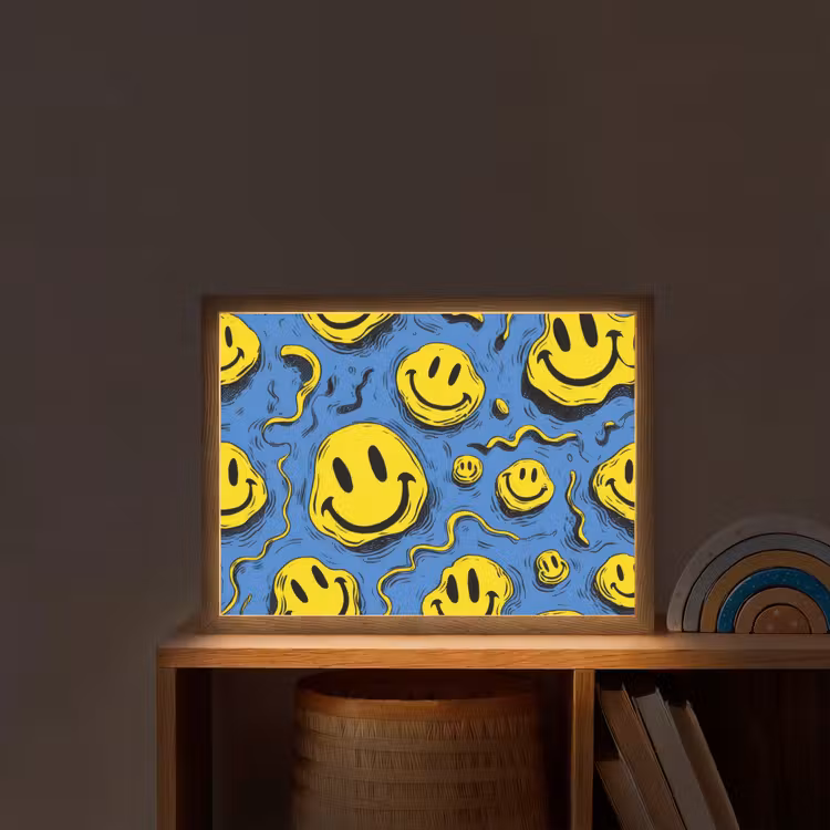 Smileys - Geel - Blauw Light Box met batterij (Wandlamp kind) middel -sfeer1_kind