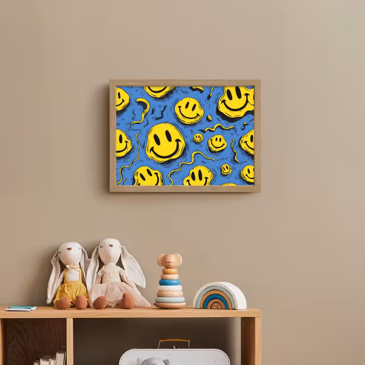 Smileys - Geel - Blauw Light Box met batterij (Wandlamp kind) middel -sfeer2_kind
