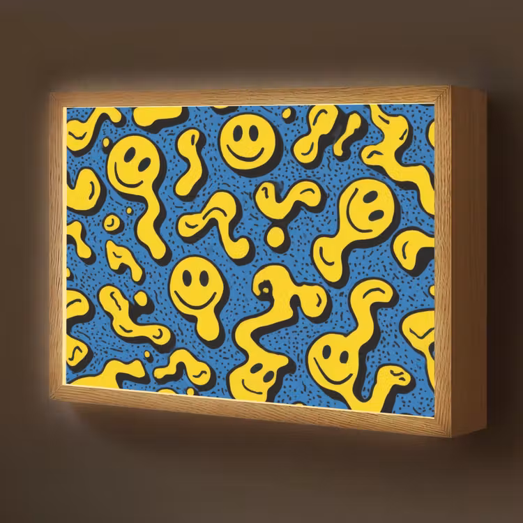 Smileys - Geel - Blauw Light Box met batterij (Wandlamp kind) middel -z3d_website