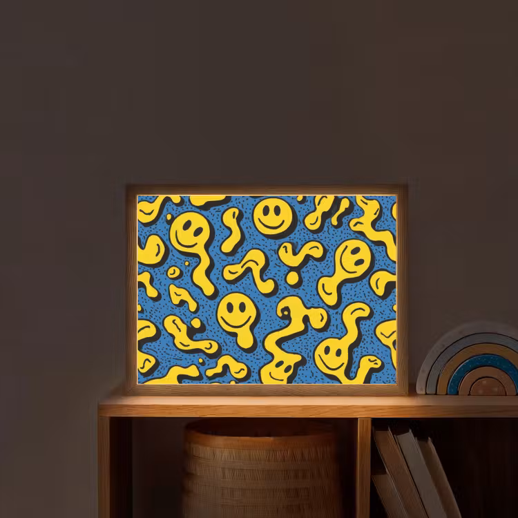 Smileys - Geel - Blauw Light Box met batterij (Wandlamp kind) middel -sfeer1_kind