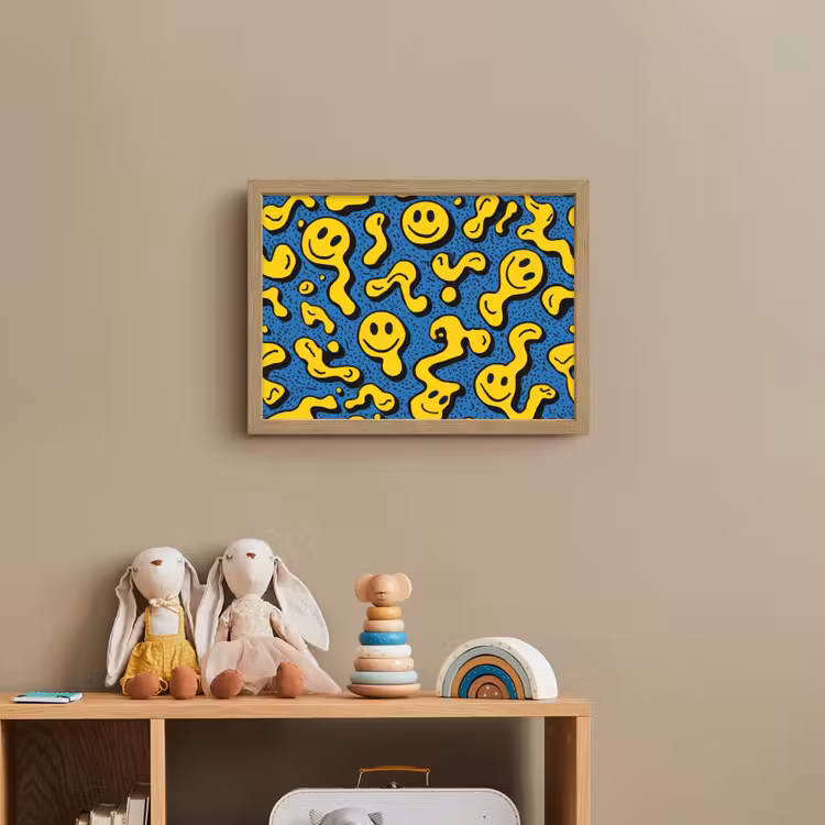Smileys - Geel - Blauw Light Box met batterij (Wandlamp kind) middel -sfeer2_kind