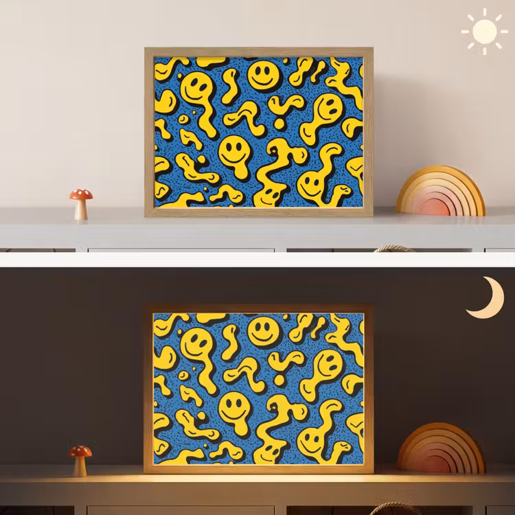 Smileys - Geel - Blauw Light Box met batterij (Wandlamp kind) middel -sfeer3_kind