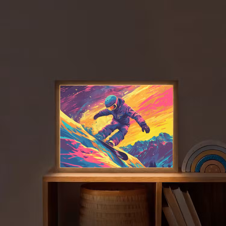 Snowboarden - Sneeuw - Kleurrijk Light Box met batterij (Wandlamp kind) middel -sfeer1_kind