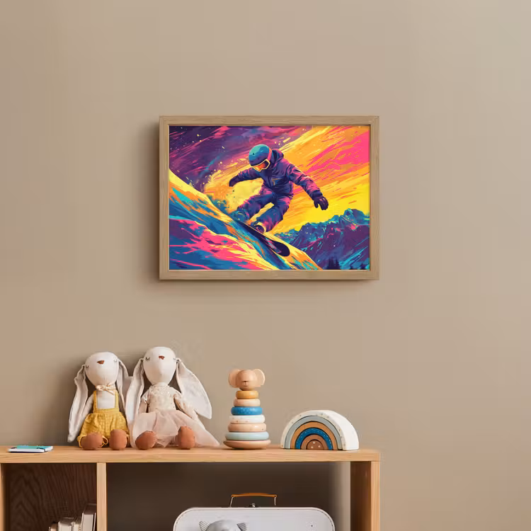 Snowboarden - Sneeuw - Kleurrijk Light Box met batterij (Wandlamp kind) middel -sfeer2_kind