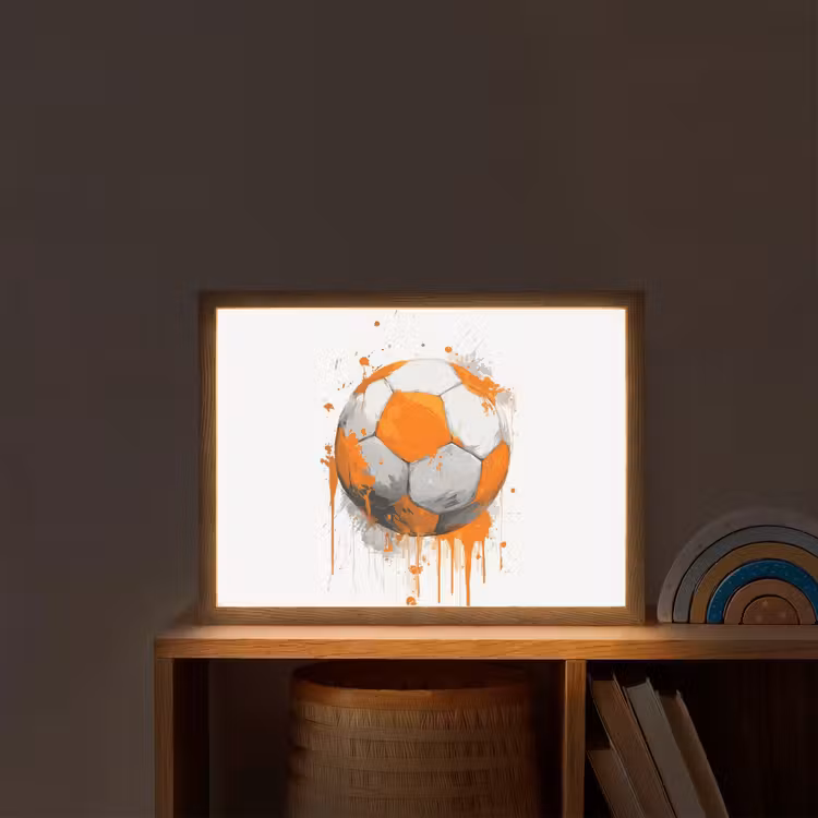 Voetbal - Abstract - Oranje - Verfspatten Light Box met batterij (Wandlamp kind) middel -sfeer1_kind