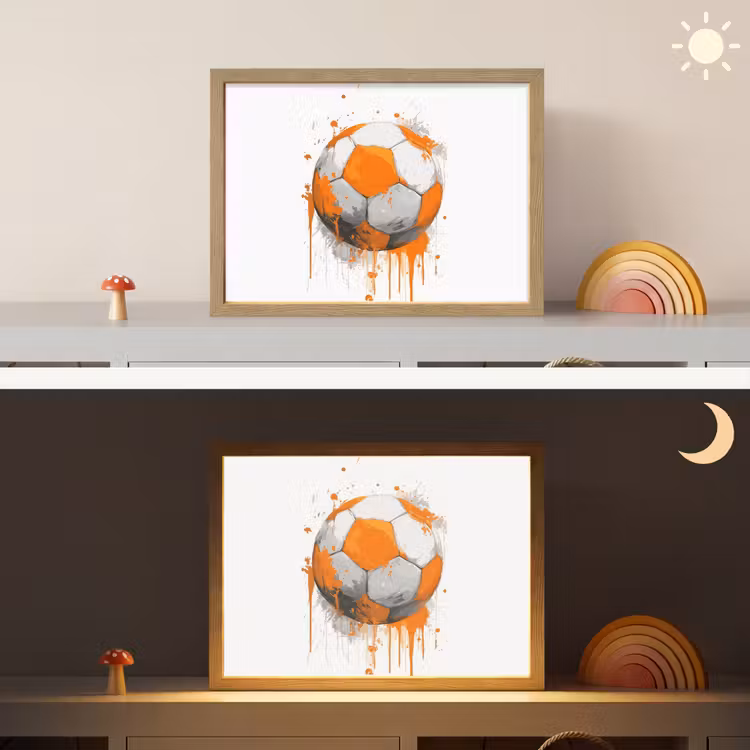 Voetbal - Abstract - Oranje - Verfspatten Light Box met batterij (Wandlamp kind) middel -sfeer3_kind