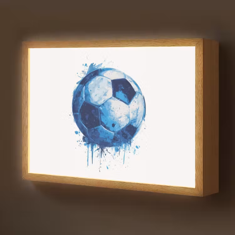 Voetbal - Blauw - Inkt - Spatten Light Box met batterij (Wandlamp kind) middel -z3d_website