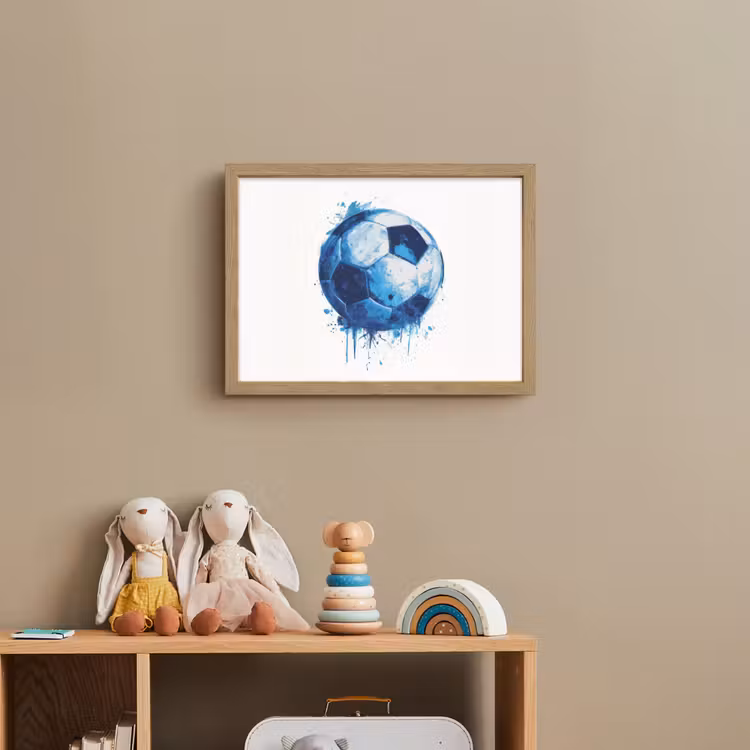 Voetbal - Blauw - Inkt - Spatten Light Box met batterij (Wandlamp kind) middel -sfeer2_kind