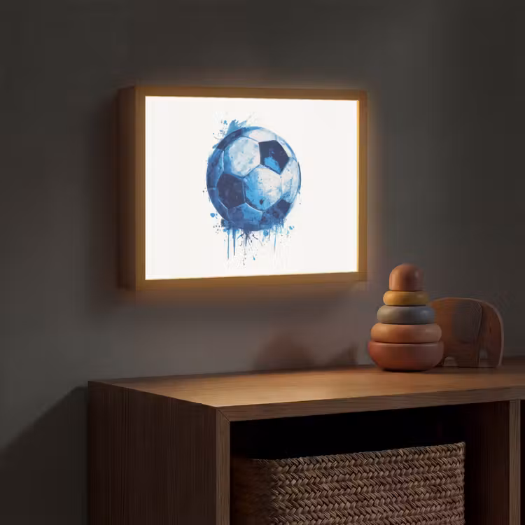 Voetbal - Blauw - Inkt - Spatten Light Box met batterij (Wandlamp kind) middel -sfeer5_kind