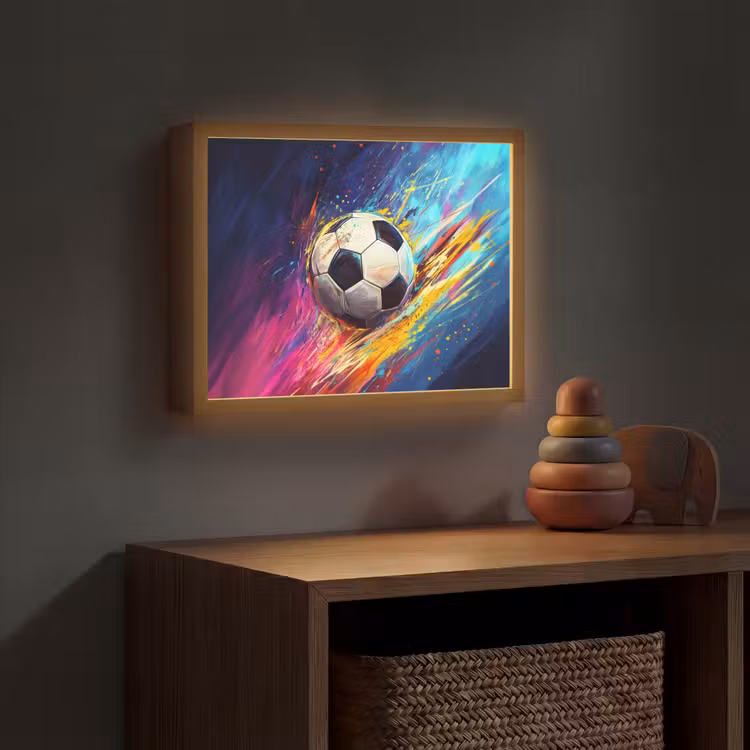 Voetbal - Kleurrijk - Abstract - Penseelstreken Light Box met batterij (Wandlamp kind) middel -sfeer5_kind