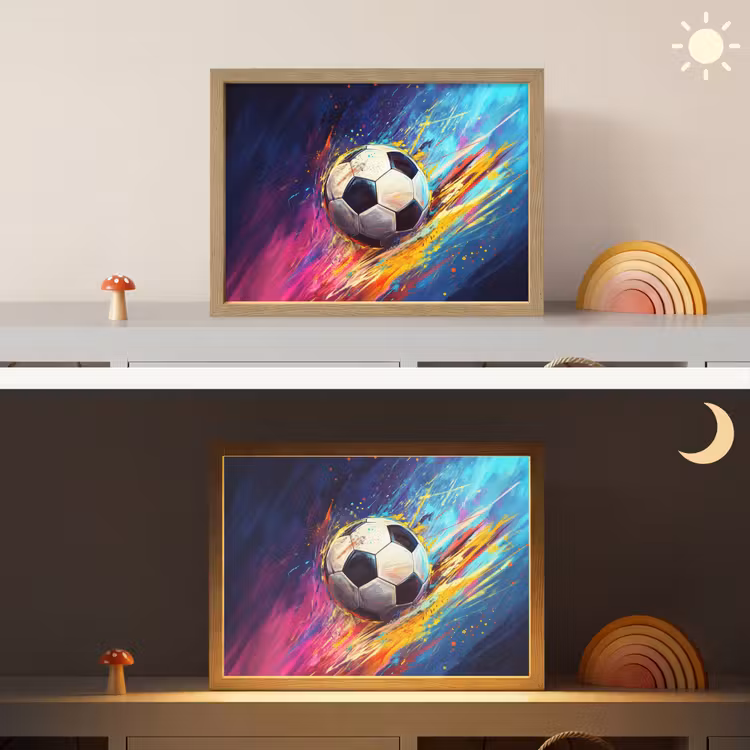 Voetbal - Kleurrijk - Abstract - Penseelstreken Light Box met batterij (Wandlamp kind) middel -sfeer3_kind