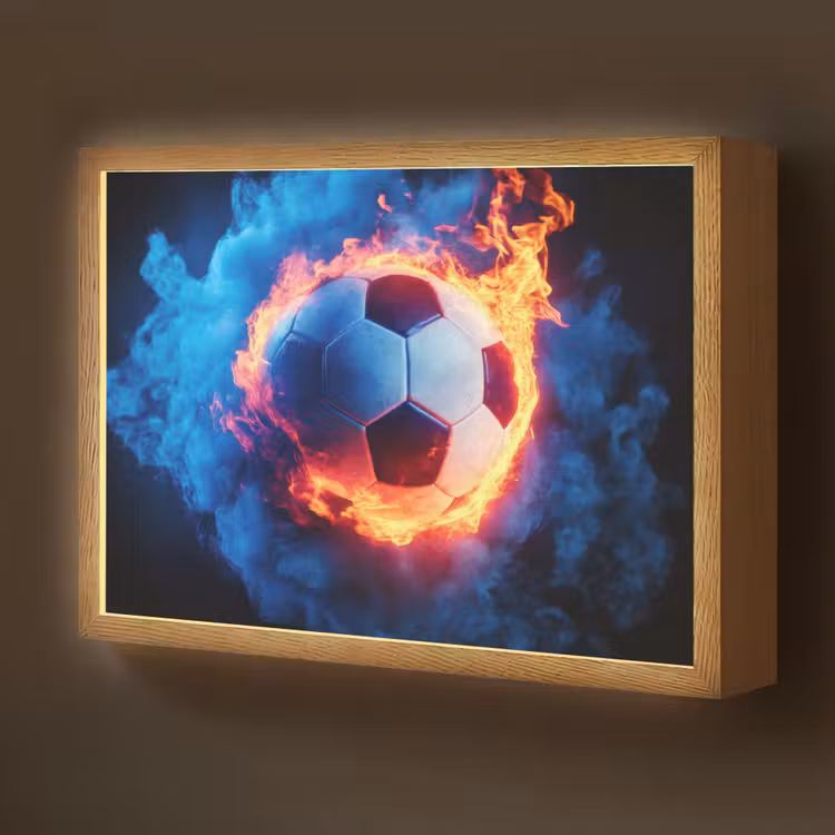 Voetbal - Vuur - IJs - Blauw Light Box met batterij (Wandlamp kind) middel -z3d_website