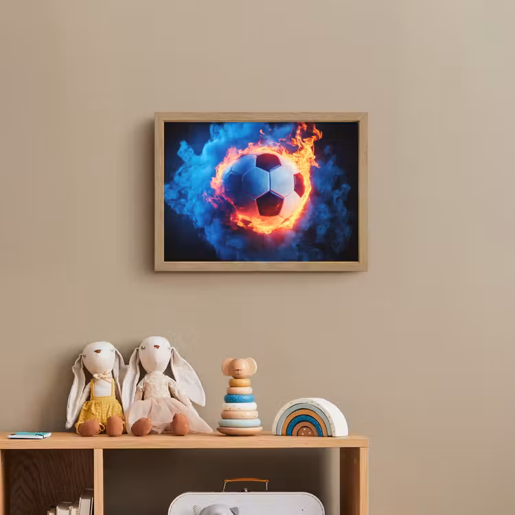 Voetbal - Vuur - IJs - Blauw Light Box met batterij (Wandlamp kind) middel -sfeer2_kind