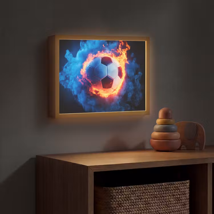 Voetbal - Vuur - IJs - Blauw Light Box met batterij (Wandlamp kind) middel -sfeer5_kind