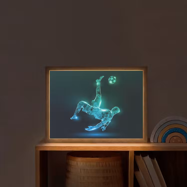 Voetbal - Voetballer - Jongen - Zwart Light Box met batterij (Wandlamp kind) middel -sfeer1_kind