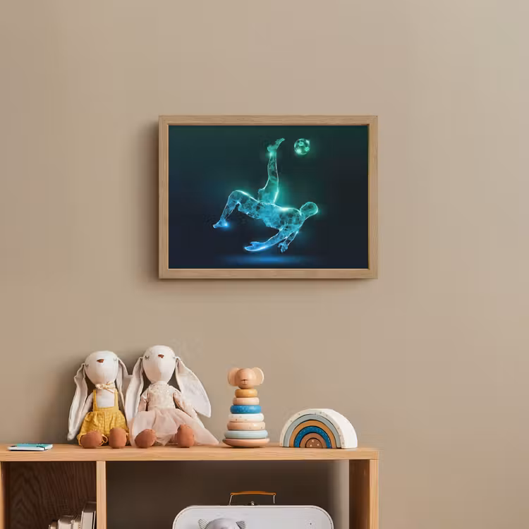 Voetbal - Voetballer - Jongen - Zwart Light Box met batterij (Wandlamp kind) middel -sfeer2_kind