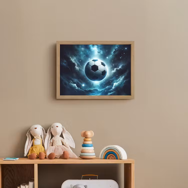 Voetbal - Galaxy - Ruimte - Sport - Blauw Light Box met batterij (Wandlamp kind) middel -sfeer2_kind