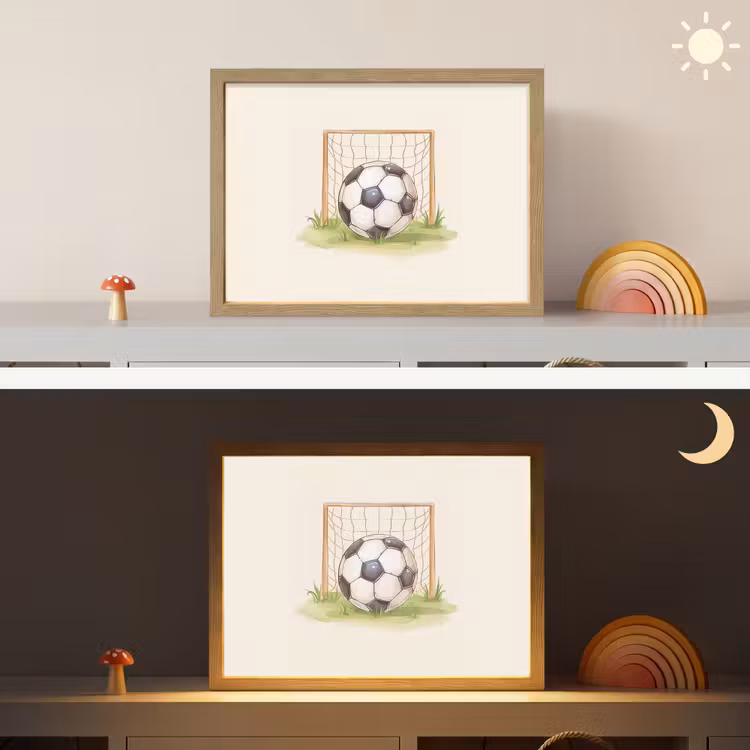 Voetbal - Goal - Gras - Beige Light Box met batterij (Wandlamp kind) middel -sfeer3_kind