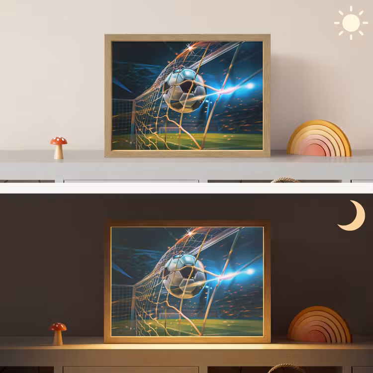 Voetbal - Goal - Sport - Jongens Light Box met batterij (Wandlamp kind) middel -sfeer3_kind