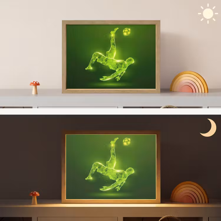 Voetbal - Groen - Omhaal Light Box met batterij (Wandlamp kind) middel -sfeer3_kind