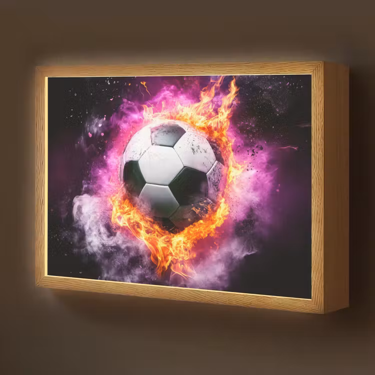 Voetbal - Roze - Vuur Light Box met batterij (Wandlamp kind) middel -z3d_website