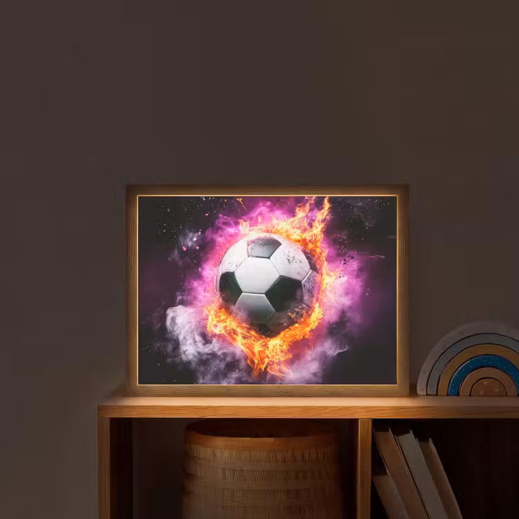 Voetbal - Roze - Vuur Light Box met batterij (Wandlamp kind) middel -sfeer1_kind
