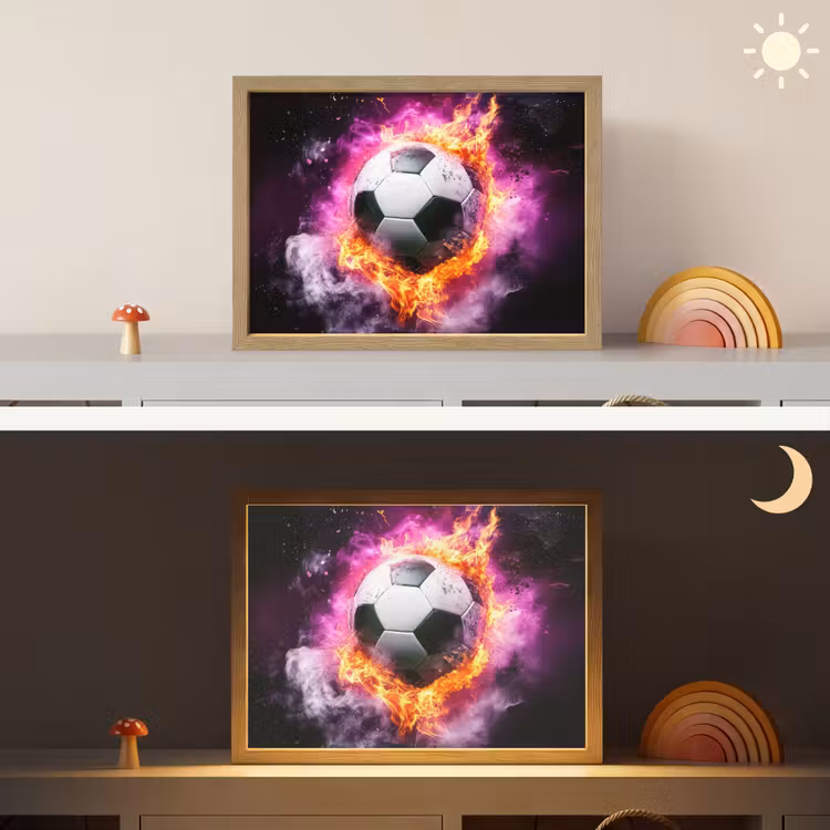 Voetbal - Roze - Vuur Light Box met batterij (Wandlamp kind) middel -sfeer3_kind