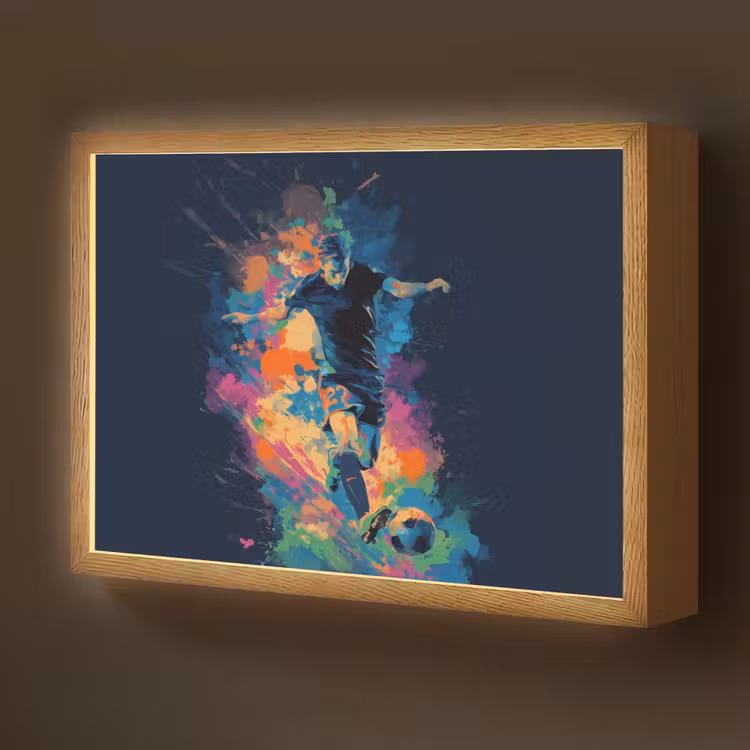Voetballer - Bal - Kleurexplosie - Abstract Light Box met batterij (Wandlamp kind) middel -z3d_website