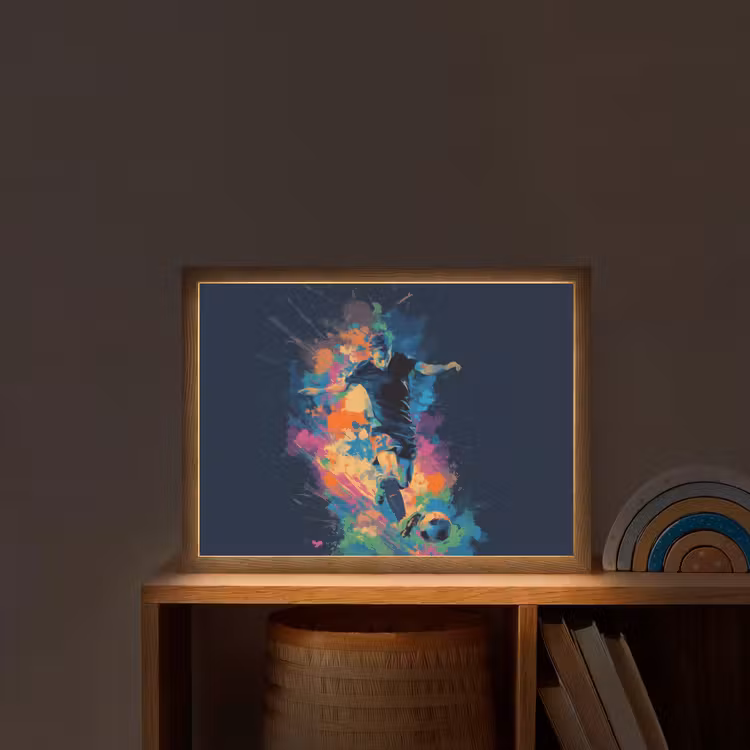 Voetballer - Bal - Kleurexplosie - Abstract Light Box met batterij (Wandlamp kind) middel -sfeer1_kind