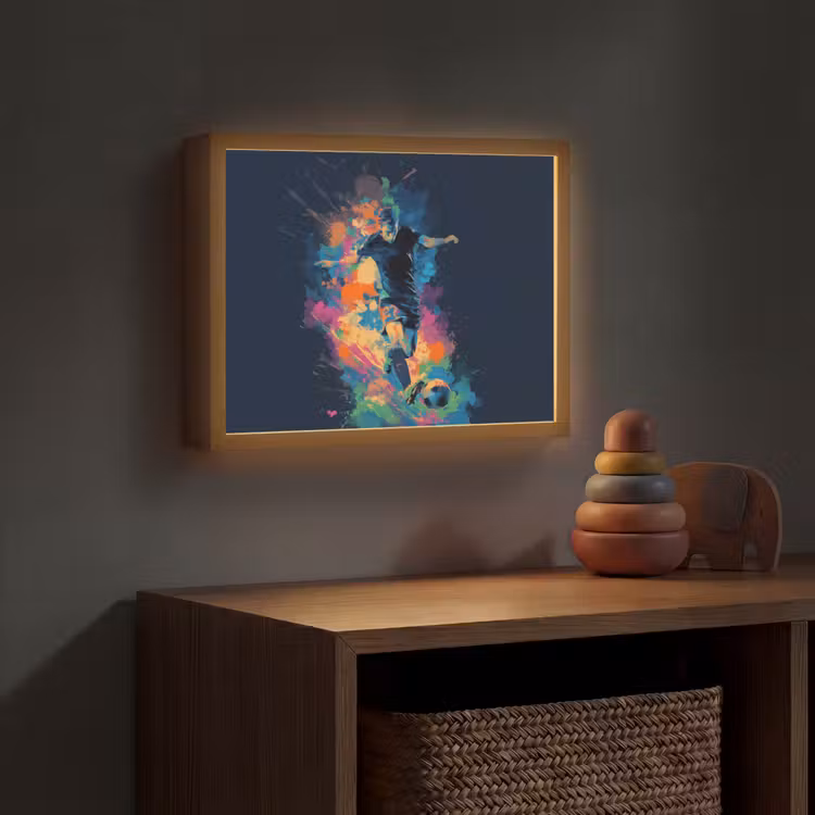 Voetballer - Bal - Kleurexplosie - Abstract Light Box met batterij (Wandlamp kind) middel -sfeer5_kind