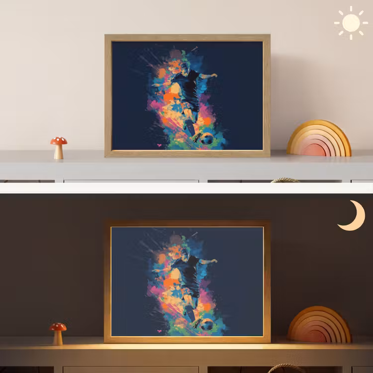 Voetballer - Bal - Kleurexplosie - Abstract Light Box met batterij (Wandlamp kind) middel -sfeer3_kind