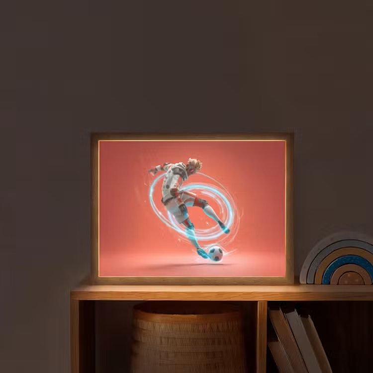 Voetballer - Bal - Lichtcirkel - Rood Light Box met batterij (Wandlamp kind) middel -sfeer1_kind