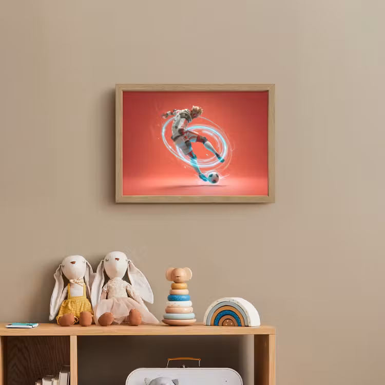 Voetballer - Bal - Lichtcirkel - Rood Light Box met batterij (Wandlamp kind) middel -sfeer2_kind