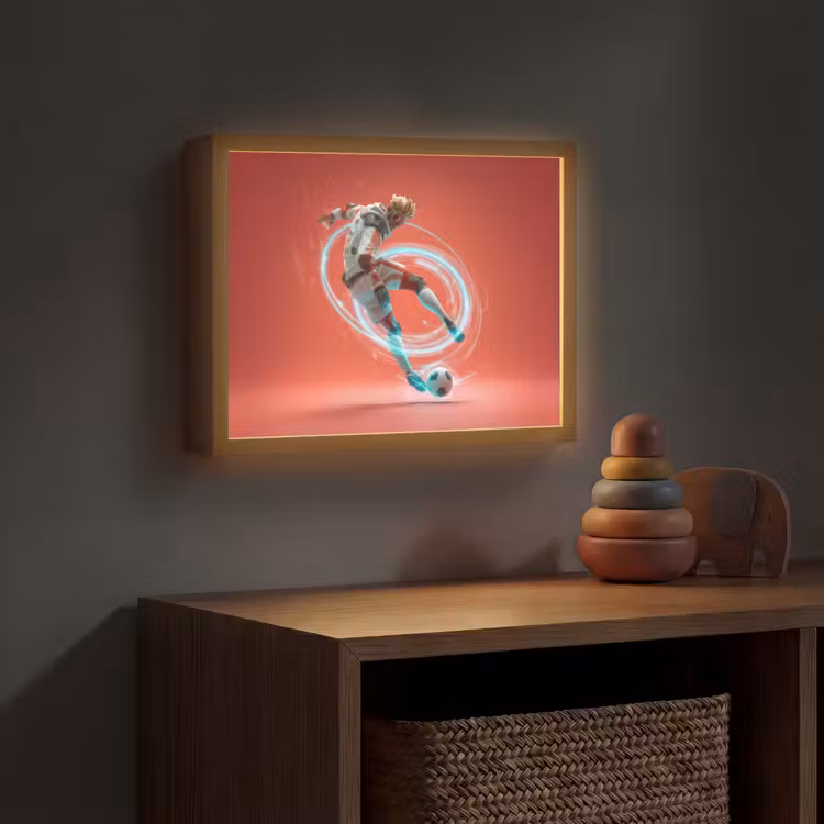 Voetballer - Bal - Lichtcirkel - Rood Light Box met batterij (Wandlamp kind) middel -sfeer5_kind